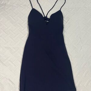 Elegant Navy Blue Spaghetti Strap Dress